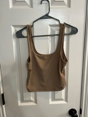 Hollister Ribbed Cropped Tank Top Medium Tab Light Brown